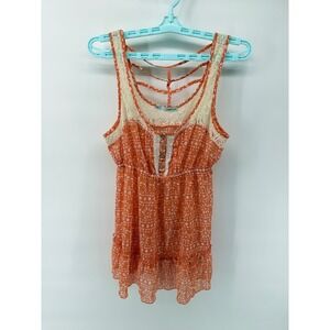 Maurices Orange Lace Trim Strappy Back Babydoll Tank Top Sz Large Boho Ruffle